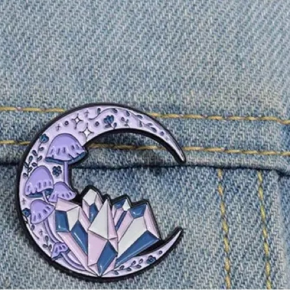 Gemstone crescent moon pin